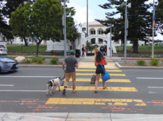 People walking in crosswalk